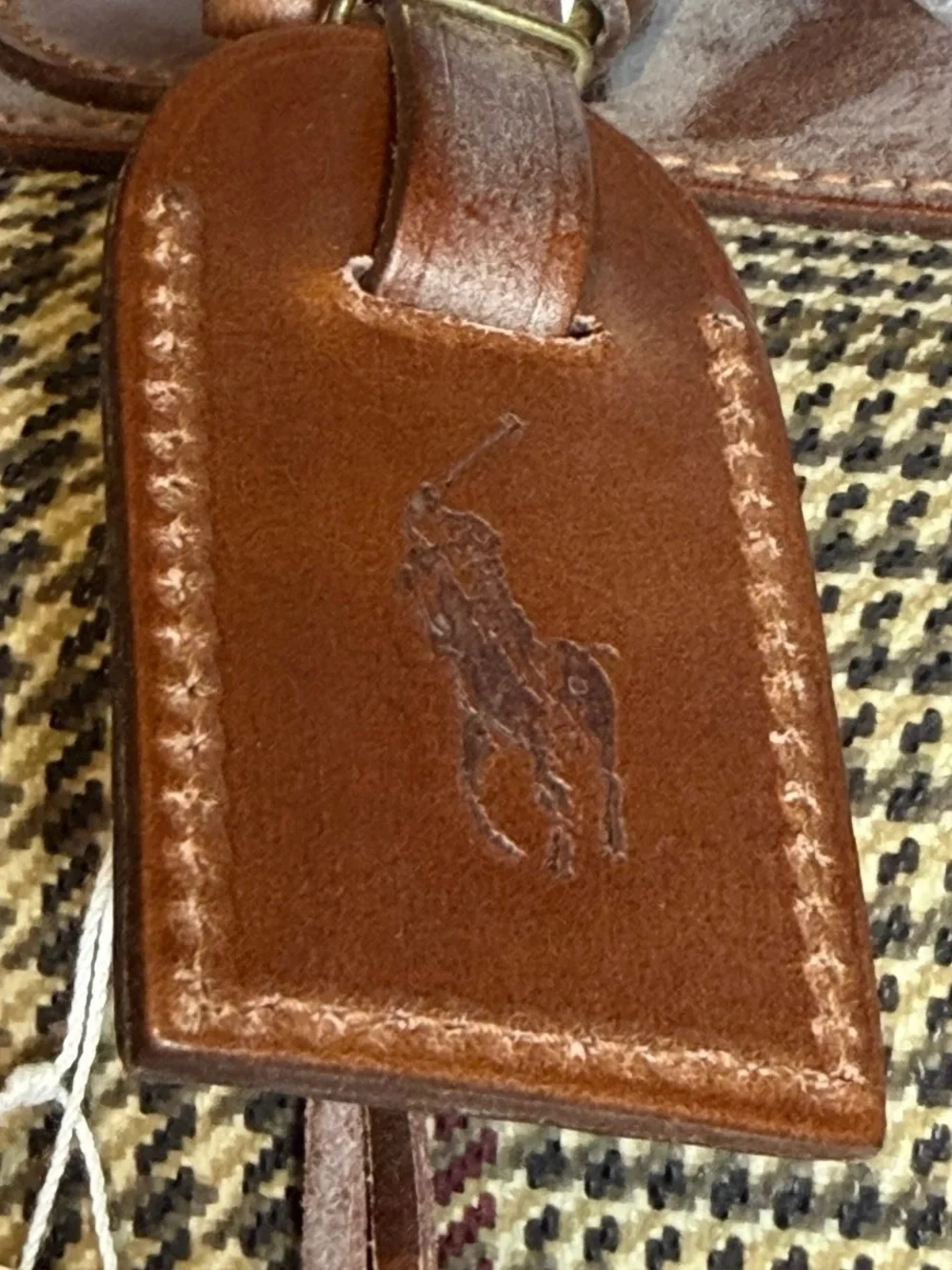 New Polo Ralph Lauren Duffle Weekender Travel Crossbody Bag Leather-Trim Brown